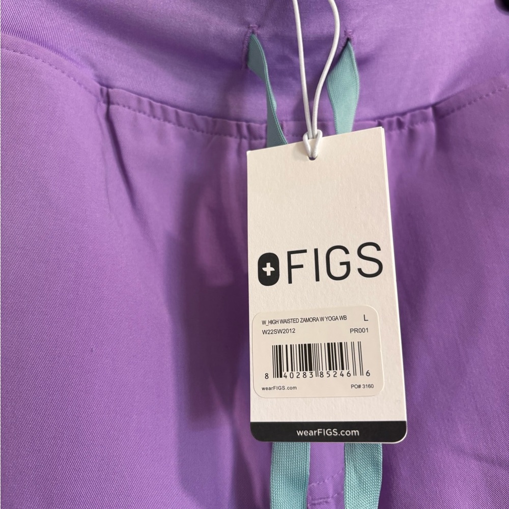 Figs Lavender Scrub Pants with Teal Drawstring